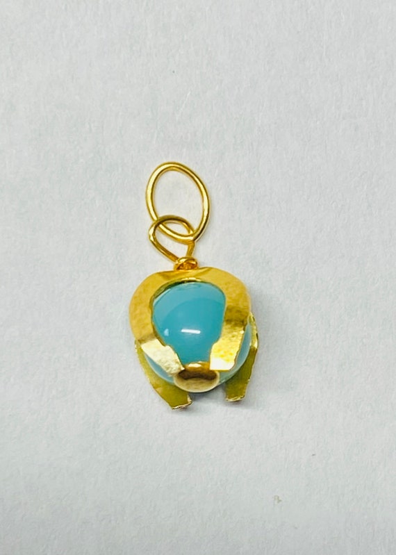 Vintage NOS 1960's 14K Yellow Gold Turquoise Bead… - image 1