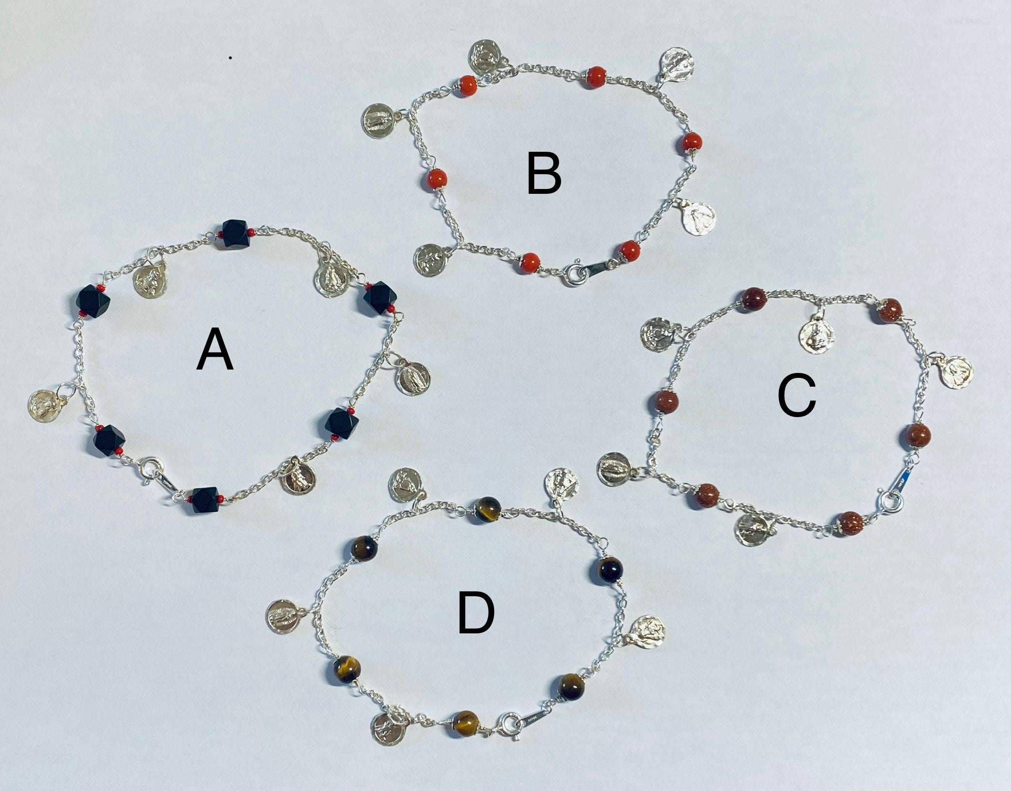 Sterling Silver and Gemstone Beads Catholic Saint Bracelet azabache