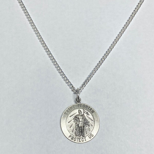 Sterling Silver Saint Florian Patron Saint of Firefighters Medal (Available with or without 20" Curb Link Chain)