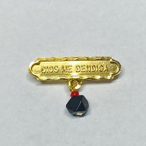 14Kt Gold Dios Me Bendiga with Genuine Azabache Baby Pin