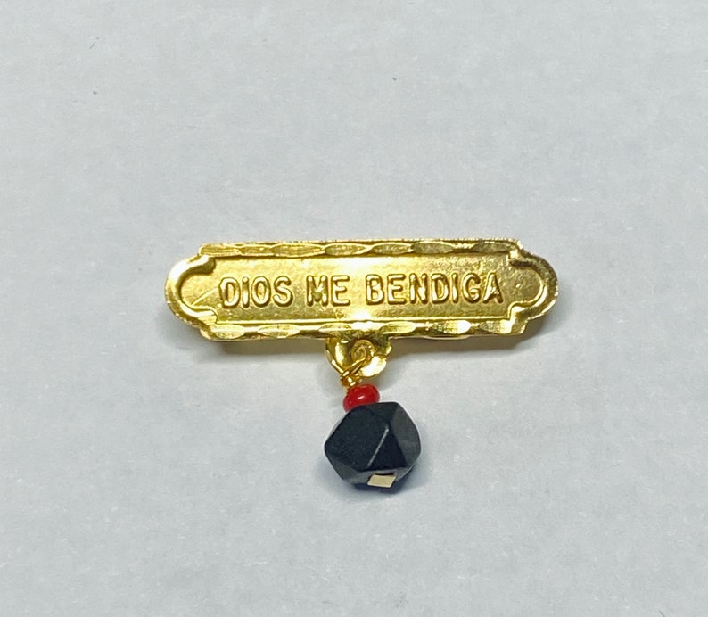 14Kt Gold Dios Me Bendiga with Genuine Azabache Baby Pin image 1