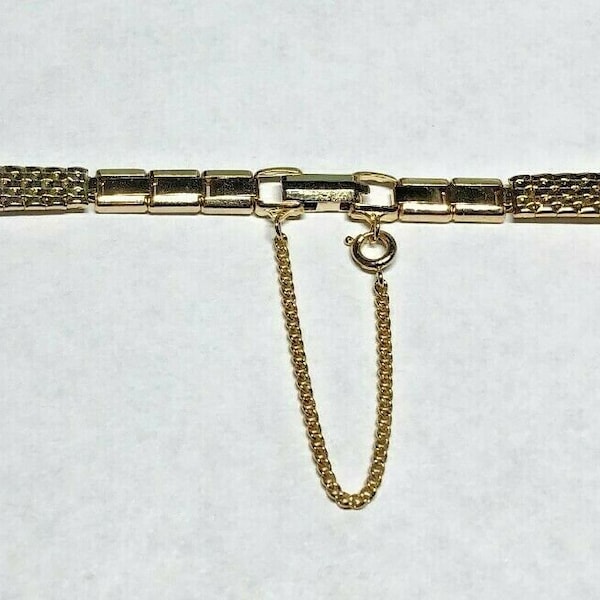 Vintage NOS (New Old Stock) Ladies "C Ring" Gold Tone Stainless Watch Band w/Safety Chain