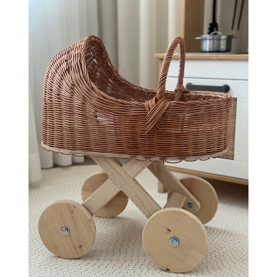wicker baby doll stroller