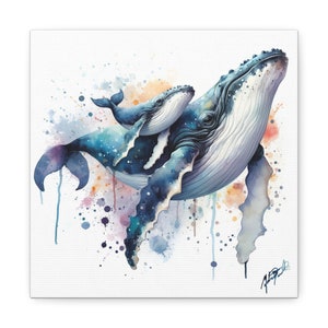 Harmony of the Depths A Mother's Embrace Humpback Whale and calf baby Canvas Gallery Wrap