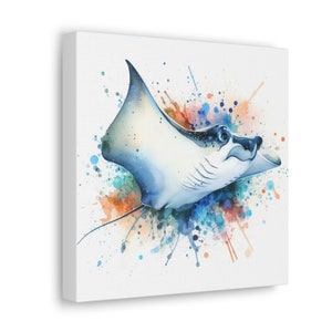Spotted Manta Ray Watercolor Canvas Print second print in a series of four
