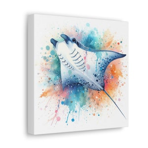 Spotted Manta Ray Aquarell Leinwand Druck vierte Druck in einer Serie von vier