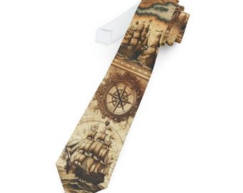 Maritime Nautical Enthusiast Necktie with ship map and compus