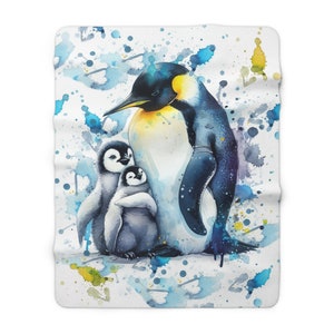 Penguin and baby Contemporary Sherpa Fleece Blanket For baby girl boy Nursery