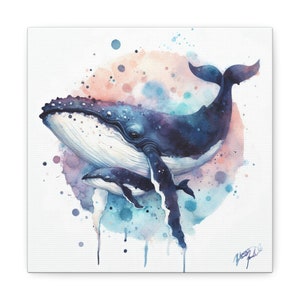 Humpback Whale and Calf Watercolor Canvas Print