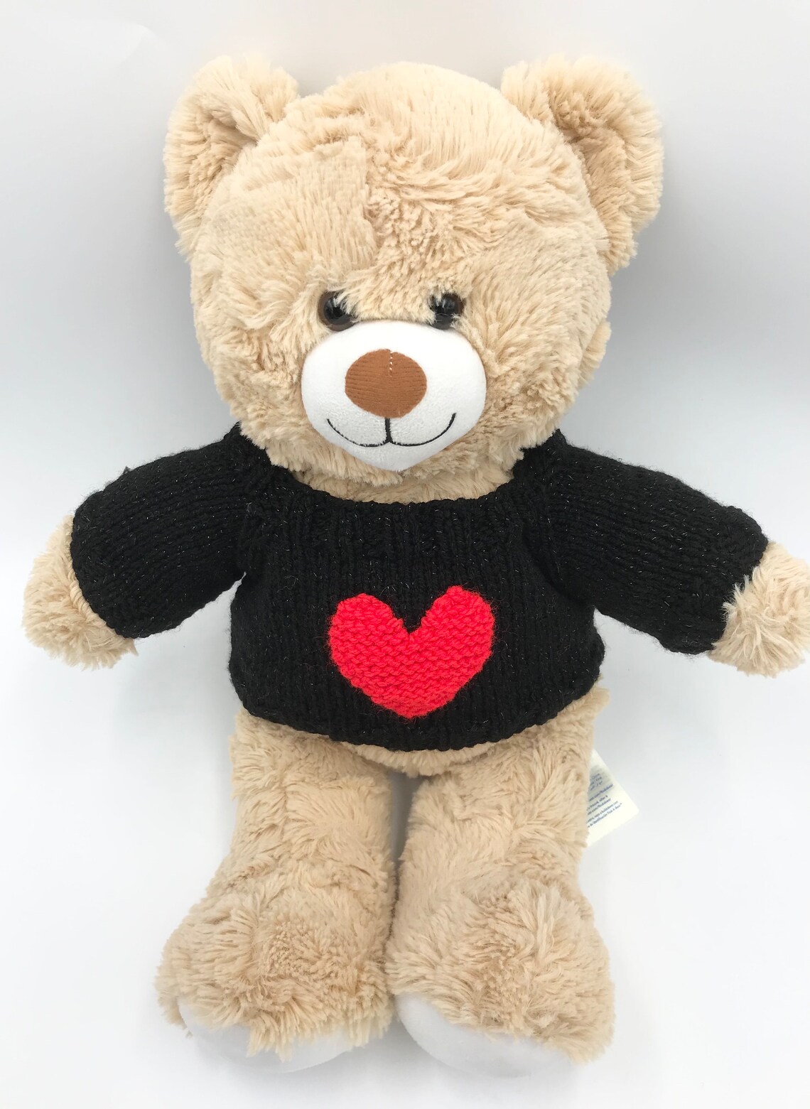 Teddy Bear Jumper Knitted in Black DK With a Silver Thread and a Bright Pink Heart to Fit Build