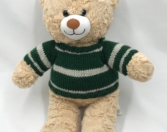 Teddy Bear Jumper knitted in dark green and grey DK  to fit Build a Bear or 15 to 18 inch Bear.