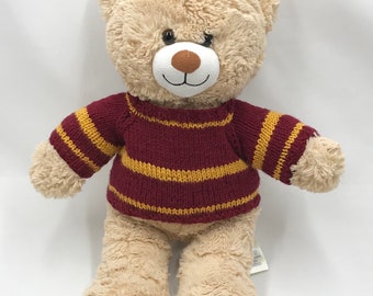 Teddy Bear Jumper knitted in burgundy and gold DK  to fit Build a Bear or 15 to 18 inch Bear.