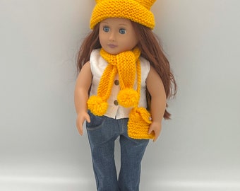 Double bobble hat with matching scarf and bag to fit 18inch doll (Our Generation and American Girl)