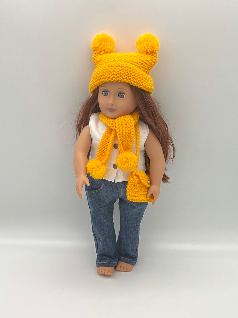 Double bobble hat with matching scarf and bag to fit 18inch doll Our Generation and American Girl image 1