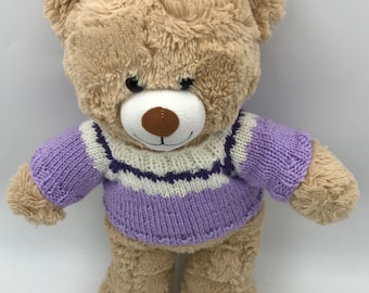 Teddy Bear Jumper in a pale mauve acrylic wool with a fairisle pattern to fit Build a Bear or 15 to 18 inch Bear