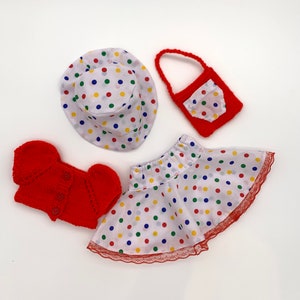 Polka Dot Circle Skirt, Hat, Crop Top and Bag 4 Piece Set