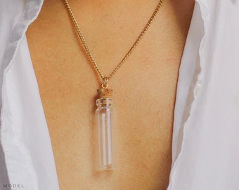 Glass Bottle Necklace Stainless Steel Chain Fillable Pendant Charm