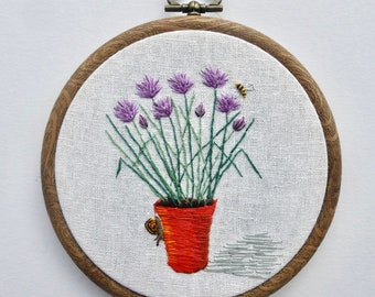 Chives Kitchen Garden hand embroidery