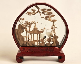 Cork Carving Diorama, Cork Display-beeldje, Chinese kurkkunst, Aziatische gesneden kurkkunstwerken