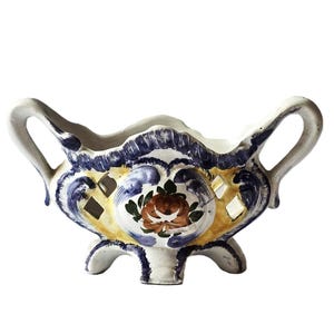 Ceramic Plant Pot Cover, BASSANO Italy, Reticulated Pottery Flower Vase, Small Italian Jardiniere, Vintage Art Pottery