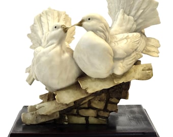Vintage Lucidi Dove Sculpture, Romantic White Birds Figurine, European Decorative Art, Love Peace Symbol Gift Decor