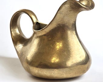 Vintage messing kan sculpturale kruik decoratieve kunst vaas halverwege de eeuw moderne organische vorm zwaar