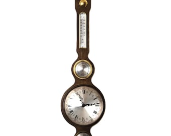 Barómetro vintage, termómetro, higrómetro, reloj, gran estación meteorológica de madera, 4 en 1, para montar en la pared del hogar, para patio, sala de estar, oficina.