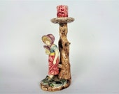 Antique Figural Candlestick, Porcelain Candle Holder, Woman with a Fan Candelabra, Romantic Decor Gift