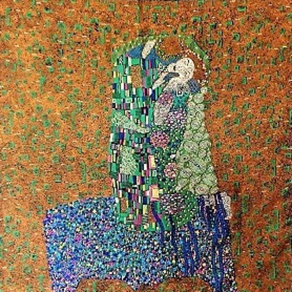 Der Kuss Gustav Klimt Seidenschal, Großes Quadratisches Kopftuch, Vogue Vintage Schal, Kunstmalerei Bedruckte Schals, Blau Braun