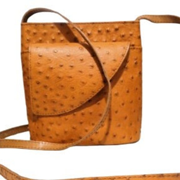 Bolso bandolera de cuero de avestruz, bolso pequeño marrón bronceado para mujer, bolso de hombro de cuero italiano Pelletteria di Mario hecho a mano