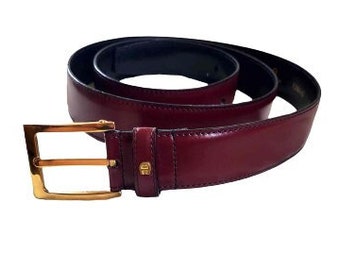 Vintage Etienne AIGNER Leather Belt, Unisex, Burgundy Bordeaux Color, Golg Buckle, Dark Red Waist Belt for Men Women