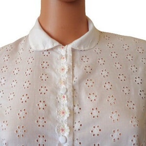 Vintage 60s White Lace Nightgown, Cotton Nightie, Homemade, Peter Pan Collar, 1960s Modern Sleepwear Lingerie