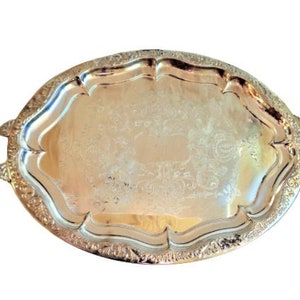 Vintage Silver Plated Serving Tray, mid century bar tray, Large Tray with Handles, Made in England