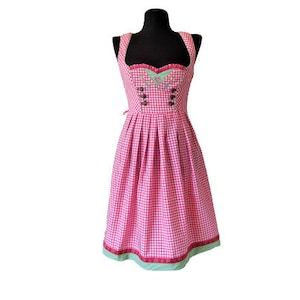 Vintage German Dirndl Dress, Red Plaid Dress, Gingham Dress, Oktoberfest Dress, Bavarian Dress, Size S / M