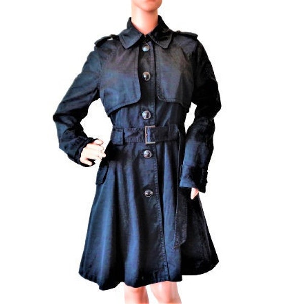 Trench-coat noir pour femme, Ted BAKER, trench-coat ceinturé vintage, évasé