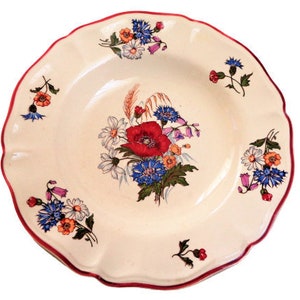 Plato antiguo de porcelana francesa, plato de Sarreguemines, tazón de sopa de loza, decoración rural francesa vintage