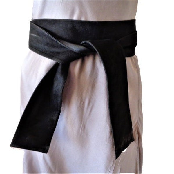 Black Leather Obi Belt, Vogue Vienna, Wide Waist Belt, Wrap Women's Belt, Made in Austria
