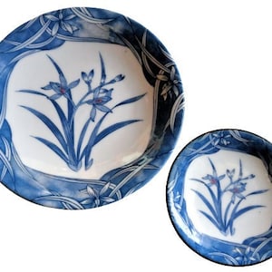 Orchid Ceramic Plates Set, Vintage Japanese Plates, Blue Tableware Small Plates, Japan China