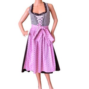 German Dirndl Dress with Apron, Pink Brown Bavarian Dress, Trachten Dress, Oktoberfest Womens Clothing, Size M