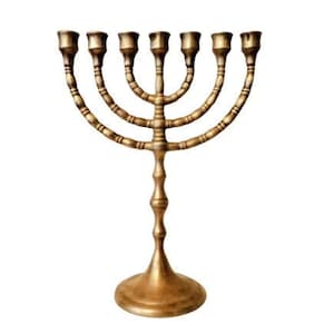 Brass Candle Holder with 7 Branches, Menorah Candle Holder, Jewish Candlestick Holder, Israel Menorah, Jerusalem Temple