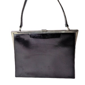 Black Leather Handbag, True Vintage 40s Bag Purse