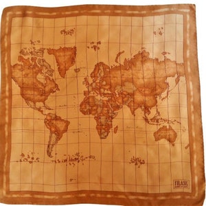 LOUIS VUITTON Silk Scarf World Map Square Brown Green Scarf