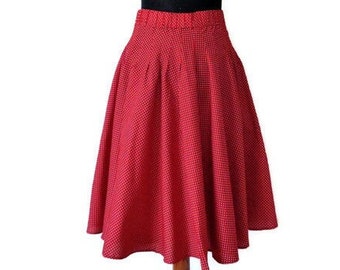 Vintage Circle Skirt, Polka Dot Skirt, Red Summer Skirt, Elastic Waist, Bias Cut Skirt, 50s Womens Fashion