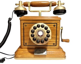 激安単価で in Phone Vintage Wooden Telephone Dial Rotary Retro Case, ヘッドホン