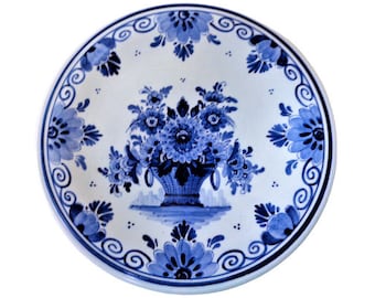Delft Blue Wall Hanging Plate with Flowers, Small Floral Decorative Plate, Blue Aesthetic