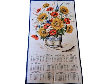 Vintage linnen kalender theedoeken 1997