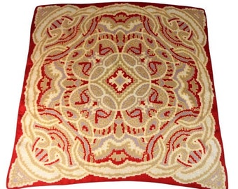Vintage 70s Silk Scarf, Orange Gold Head Scarf with Novelty Print, Psychedelic Silk Hair Scarf