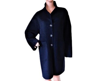 Wool Women's Coat, Vintage Navy Blue Coat, Gerard Darel, French Designer Coat