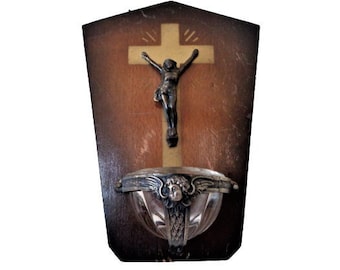 Vintage Holy Water Font, Catholic Benitier, holy water stoup, Religious Wall Decor