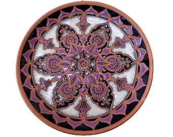 ギリシャ ロードス島 陶器皿、鹿の壁掛け皿、テラコッタ、装飾用